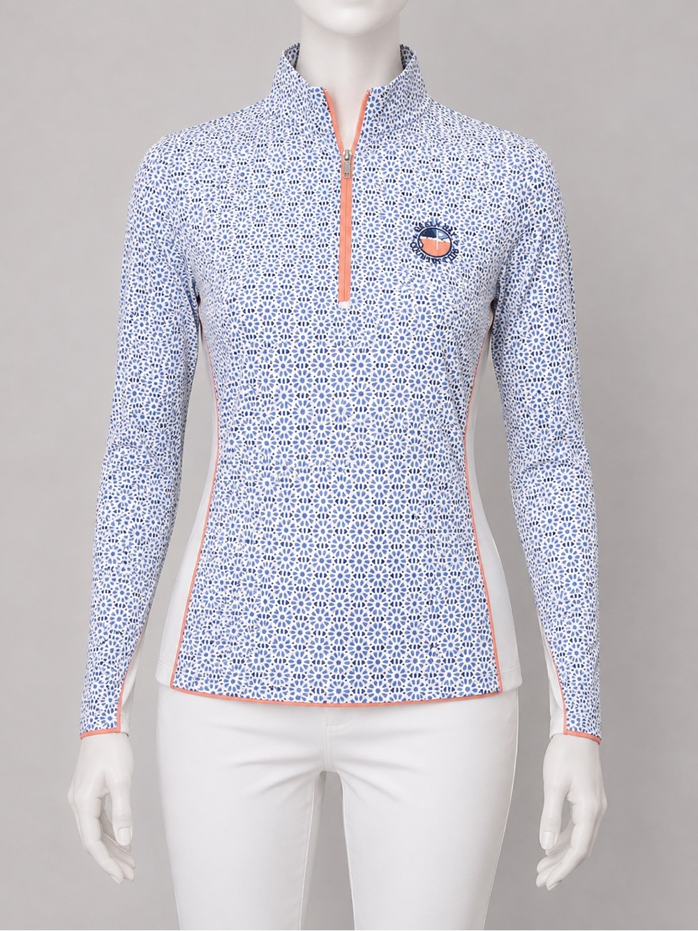 Peter Millar Women’s Green Bay Country Club Blue Floral Quarter‑Zip